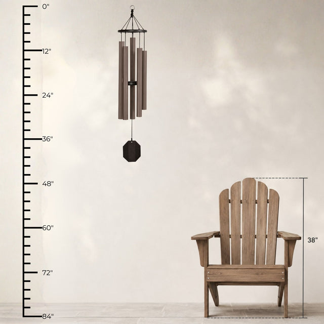 Size-reference illustration of the 42-inch Baby Ben beside a chair and ruler