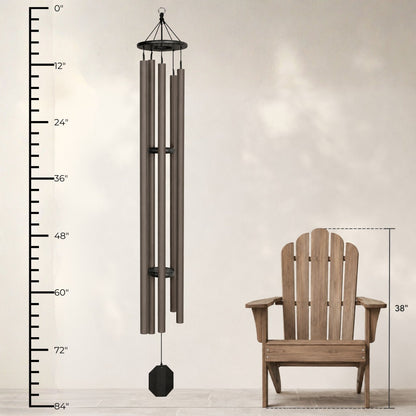 Lambright Country Chimes Big Ben 82-inch Amish handcrafted wind chime shown with height ruler and Adirondack chair for scale #82" - Big Ben