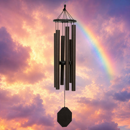 Song of Solomon 39-inch Biblical Bells wind chime against rainbow sunset sky #39" - Song of Solomon