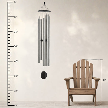 Lambright Country Chimes Country Music 62-inch Amish handcrafted wind chime shown with height ruler and Adirondack chair for scale #62" - Country Music
