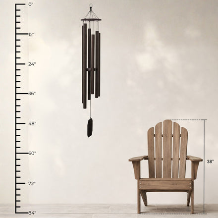 Lambright Country Chimes Harmonica 53-inch Amish handcrafted wind chime shown with height ruler and Adirondack chair for scale #53" - Harmonica