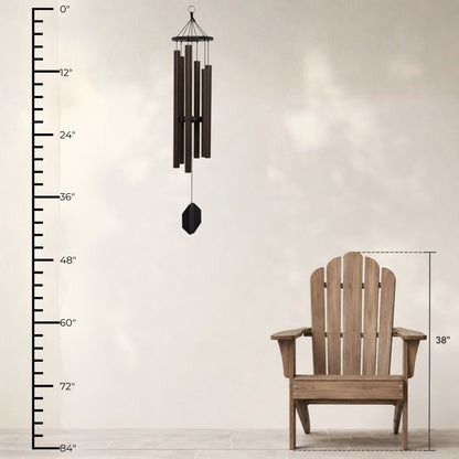 Lambright Country Chimes King David's Harp 41-inch Amish handcrafted wind chime shown with height ruler and Adirondack chair for scale #41" - King David's Harp