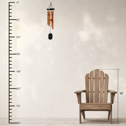 Lambright Country Chimes Morning Song 25-inch Amish handcrafted wind chime shown with height ruler and Adirondack chair for scale #25" - Morning Song