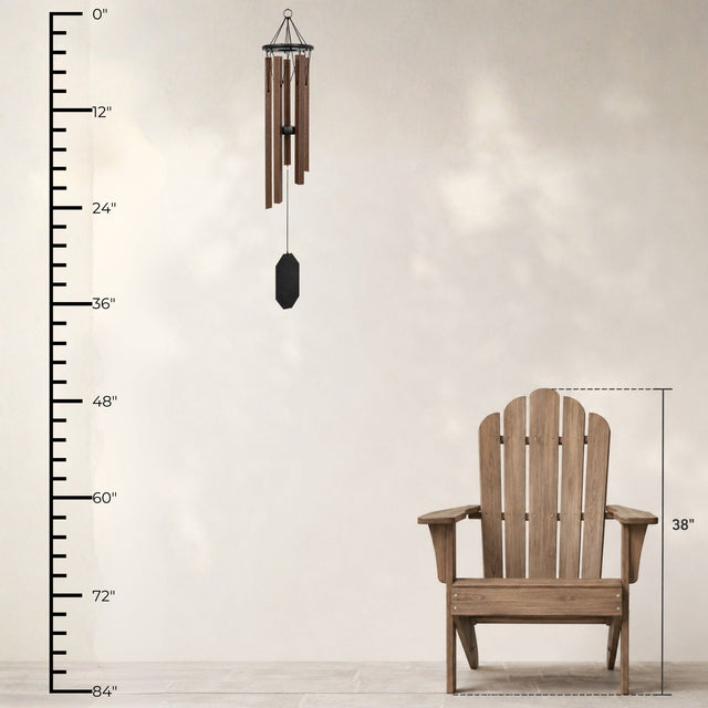 Lambright Country Chimes Ocean Breeze 36-inch Amish handcrafted wind chime shown with height ruler and Adirondack chair for scale #36" - Ocean Breeze