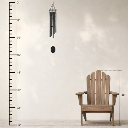 Lambright Country Chimes Spring Meadow Song 35-inch Amish handcrafted wind chime shown with height ruler and Adirondack chair for scale #35" - Spring Meadow Song