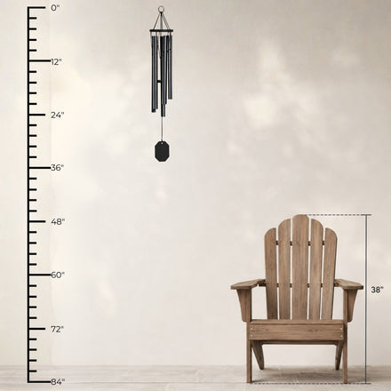 Lambright Country Chimes Spring Meadow Song 35-inch Amish handcrafted wind chime shown with height ruler and Adirondack chair for scale #35" - Spring Meadow Song