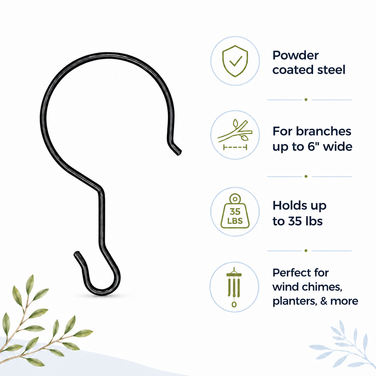 Lambright Country Chimes tree limb hanging hook features including powder coated steel fits branches up to 6 inches 35 lb capacity for wind chimes and planters