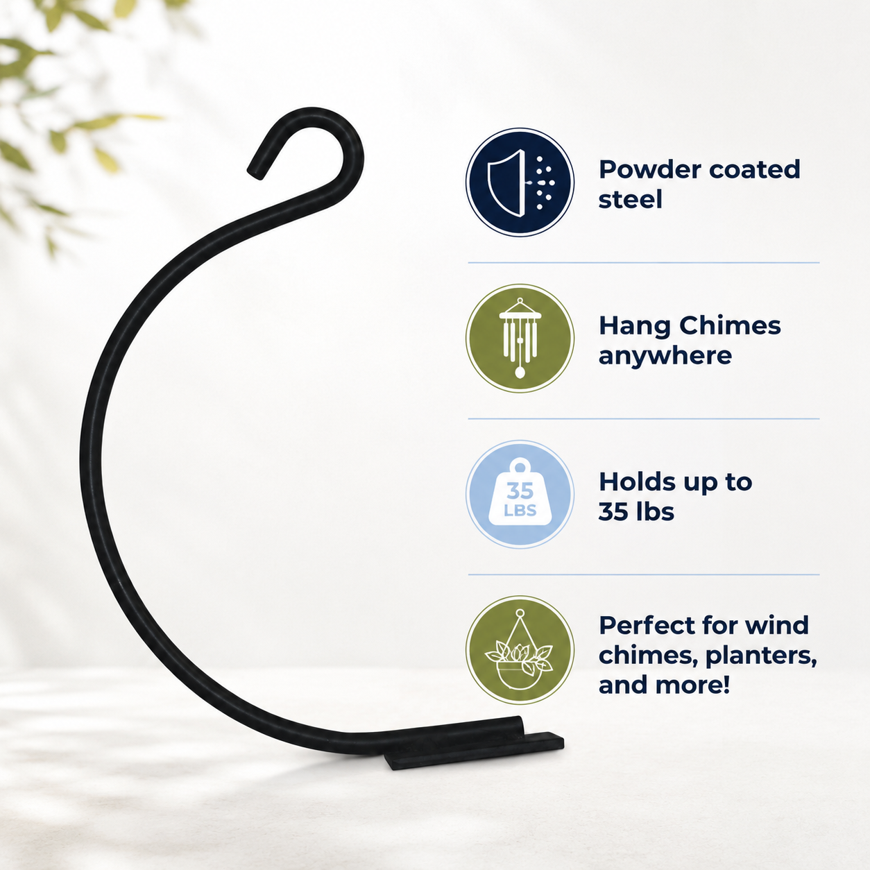 Lambright Country Chimes wall mount hanging hook features including powder coated steel 35 lb capacity perfect for wind chimes and planters