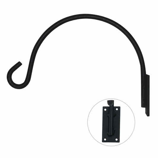 Lambright Country Chimes wall mount hanging hook for wind chimes in black powder coated steel with mounting bracket closeup